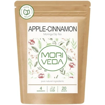 Abbildung von MoriVeda Moringa Dip Tee 100% natürlich &amp; vegan (wahlweise Blattmischung, Apfel Zimt, Granatapfel, Ingwer, Minze) Tee, 20 Beutel Zimt