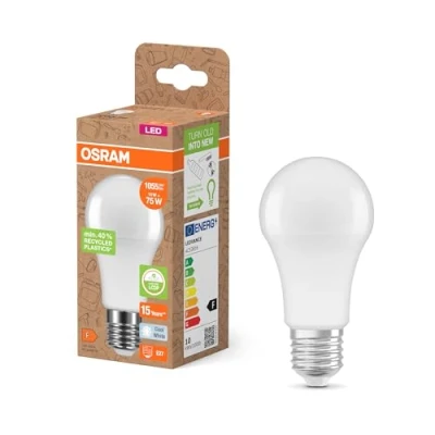 Abbildung von Osram LED STAR CLASSIC A 75 FR Lampe, E27, klassische Kolbenform, weiß, 10W, 1055lm, 4000K, kaltweißes Licht, sehr geringer Energieverbrauch, mit recyceltem Kunststoff, 6 Pack