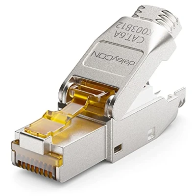 Abbildung von deleyCON 1x CAT 6a Netzwerkstecker RJ45 Werkzeuglos Geschirmt 10 Gbit/s Netzwerk Stecker für Starre Verlegekabel Rohkabel Steckverbinder Ethernet LAN DSL Patchkabel
