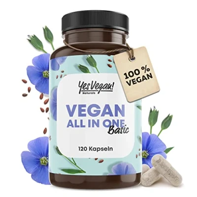 Abbildung von Vegan Complex Vitamin B12 K2 D3 Eisen Zink Selen und Omega 3 120 Kapseln speziell für Vegetarier Geschenke Supplements (1 Stück)