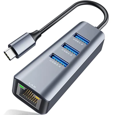 Abbildung von USB C auf Ethernet Adapter,ABLEWE Aluminium 4 in 1 zu RJ45 1000Mbps LAN Netzwerkadapter Kompatibel mit iPad Pro, MacBook Pro/Air, Surface Book usw.