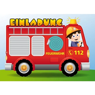 Abbildung von EDITION COLIBRI 10 Feuerwehr Einladungen: Geburtstagseinladungen Kinder, Mädchen/Jungen, er Set, Einladungskarten zum Kindergeburtstag, Feuerwehrauto, Kindergarten, 4,5,6, Jahre (10982DE)