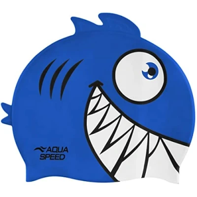 Abbildung von Aqua Speed Piranha Badekappe Kinder Lustige Schwimmkappe Bademütze Badehaube Schwimmmütze Sport Schwimmen Silikon, Farbe:Piranha 01