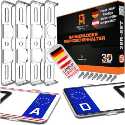 Abbildung von GENMAG® Kennzeichenhalter Rahmenlos [Legal &amp; Universal] Nummernschildhalterung Auto Kennzeichenhalterung Nummernschildhalter Rahmenlose Österreich Deutschland