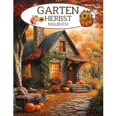 Abbildung von Garten im Herbst Malbuch: Ausmalbuch für Erwachsene, Senioren und Jugendliche. Entspannung mit herbstlichen Gartenmotiven, Essen, Tieren, Blumen Natur.