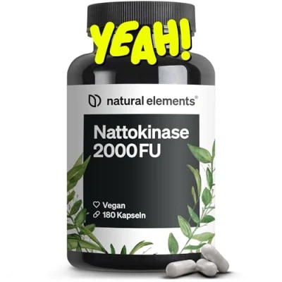 Abbildung von Nattokinase 180 hochdosierte Kapseln je 100mg (20.000 FU/g) ohne Gentechnik vegan, unnötige Zusätze in Deutschland produziert &amp; laborgeprüft