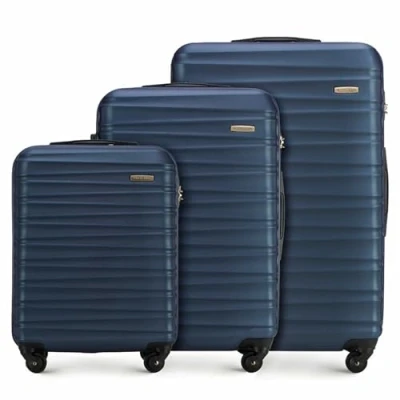 Abbildung von WITTCHEN Reisekoffer 3er Koffer Set Rollkoffer Trolley Handgepäck Hartschale aus ABS mit 4 Spinner Rollen Zahlenschloss Teleskopgriff Groove Line Dunkelblau