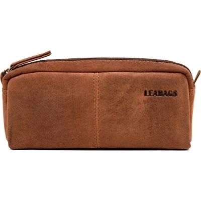 Abbildung von LEABAGS Leder Federmäppchen I Große Echtleder Federmappe Federtasche für Beruf Uni Schule Schlampermäppchen Stiftetui Stiftmappe Ledermäppchen Vintage Rotbraun