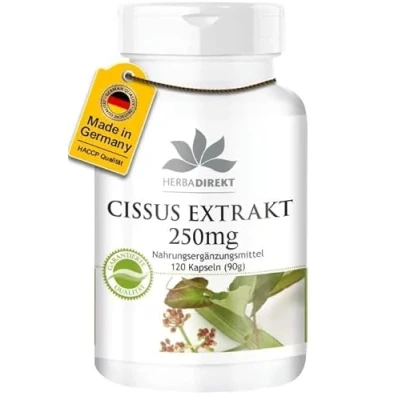 Abbildung von Cissus Kapseln Quadrangularis Extrakt 250mg 20% Ketosterone 120 HERBADIREKT by Warnke Vitalstoffe Deutsche Apothekenqualität