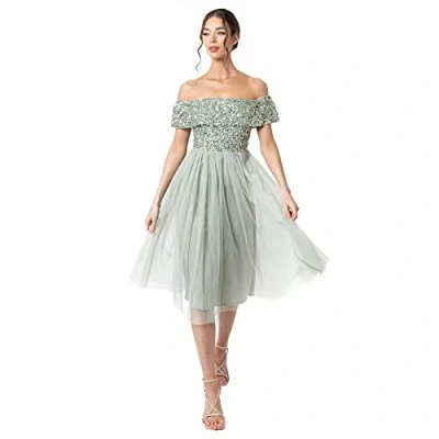 Abbildung von Maya Deluxe Damen Bardot Embellished Midi Bridesmaid Dress, Green Lily, Gr. 40 EU