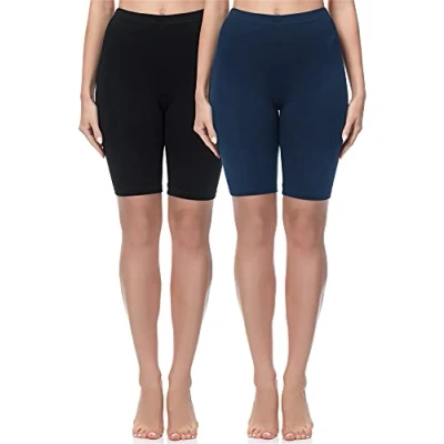 Abbildung von Merry Style Damen Sport Leggings kurz Sportleggings Radlerhose Sporthose aus Baumwolle 2 Pack MS10 200 (Schwarz/Schwarz(2Pack), L)
