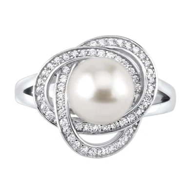 Abbildung von SILVEGO Damen Ring aus 925 Sterling Silber mit weißer natürlicher Perle und Zirkonia