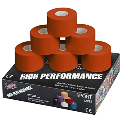 Abbildung von ALPIDEX 6 Rollen Sport Tape Set 3,8 cm x 10 m Gelenk Tapeverband Viele Farben Reißbares Unelastisches Sporttape Hautfreundlich Handball Fußball Volleyball, Farbe:orange