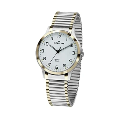Abbildung von Atrium Damenuhr Zugband mit Leuchtzeigern Analog Quarz Edelstahl matt und poliertem goldfarbenen Rand 5 bar Flexband Bicolor A13 64