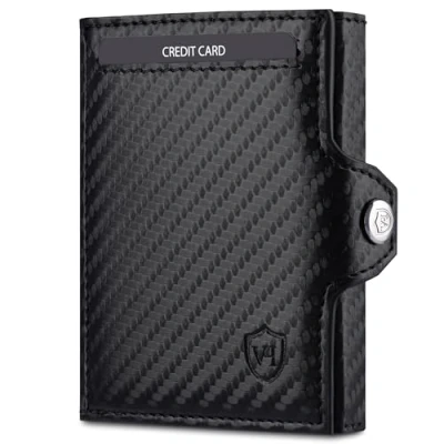 Abbildung von VON HEESEN Slim Wallet mit Münzfach &amp; RFID Schutz Mini Geldbörse Herren Damen Kartenetui Geldklammer Kreditkartenetui Portmonee Geldbeutel Portemonnaie klein (Carbon Schwarz)