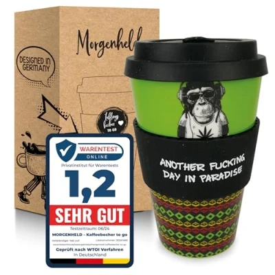 Abbildung von Morgenheld Kaffeebecher to go, Porzellan Coffee go Becher mit Deckel 380ml, Monkey Reggae