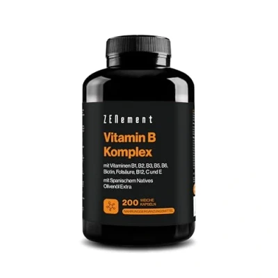 Abbildung von Vitamin B Komplex, Alle 8 Vitamine (B1, B2, B3, B5, B6, B12, Biotin &amp; Folsäure) mit C,E, Bio Natives Olivenöl Extra Laborgeprüft, Premium Qualität, Vegan, Hochdosiert Zenement