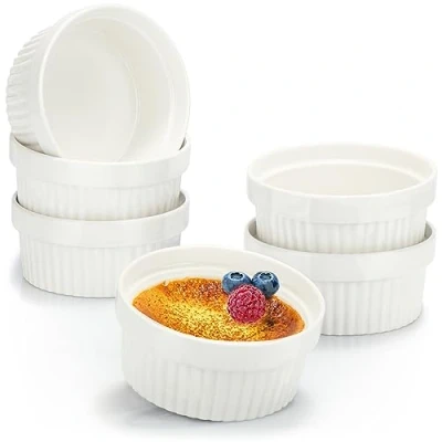 Abbildung von COM FOUR® 6x Soufflé Förmchen Creme Brulee Schälchen aus Keramik Ofenfeste Dessertschale und Pastetenförmchen für z.B. Ragout Fin je 270 ml in weiß