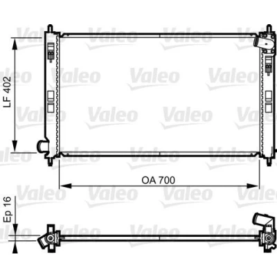 Abbildung von VALEO 735575 Kühler, Motorkühlung Aluminium 698 408 16 ohne Kühlmittelregler Kühlrippen gelötet MITSUBISHI: Outlander 2 SUV, Lancer 8 Limousine