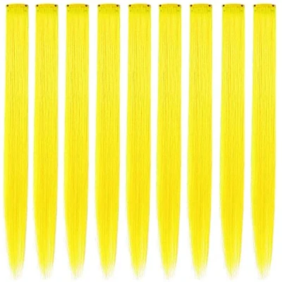 Abbildung von Rhyme 9 PCS Gelbe Haarverlängerungen für Mädchen Frauen Haarteile Perücke Haar Styling Mehrfarbige Party Hightlight Haarschmuck (Gelb)