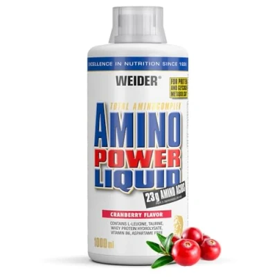 Abbildung von WEIDER Amino Power Liquid, Flüssige Aminosäuren hochdosiert, Liquid mit allen neun Essentiellen (EAA) und extra L Leucin, Pre Workout, Intra Workout Post Cranberry, 1