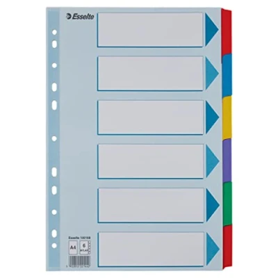 Abbildung von Leitz Esselte Register für A4, Deckblatt und 6 Trennblätter mit Taben, Blau/Mehrfarbig, Recyclingkarton, 100168