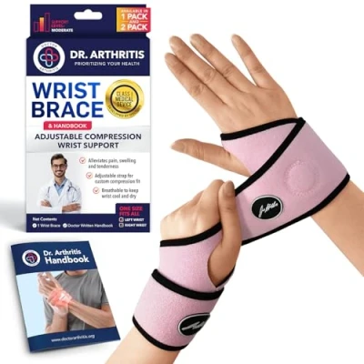 Abbildung von Dr. Arthritis Von Ärzten Entworfen, Verstellbare Handgelenk Bandagen, Handgelenkstütze für Sehnenscheidenentzündung, Handgelenkbandage mit Karpaltunnel Schiene, Handbandage 2er Pack, Pink