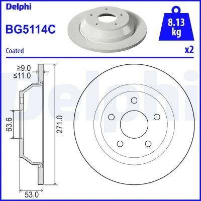 Abbildung von Bremsscheiben DELPHI BG5114C hinten, voll, 2 Stück
