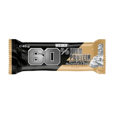Abbildung von WEIDER 60% Proteinriegel, Eiweißriegel mit dem höchsten Proteingehalt auf Markt, High Protein Riegel Glutamin und BCAA für Muskelaufbau Fitness, 24 Stück á 45g, Cookies &amp; Cream