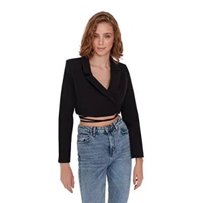 Abbildung von Trendyol Damen Ernte Plain Webstoff Jacken &amp; Westen Coat, Schwarz, 42 EU