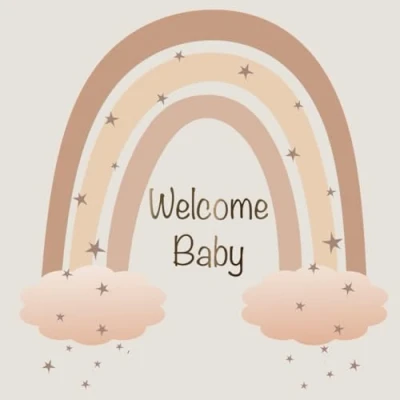 Abbildung von Welcome Baby Gästebuch Babyparty beige gold Regenbogen Buch Babyshower Erinnerung Party Gastgeschenk Geschenk für werdende Eltern zur Geburt: blanko 80 Seiten 21cm x (quadratisch)