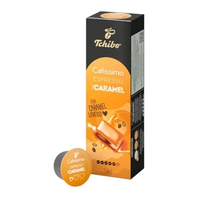 Abbildung von Tchibo Cafissimo Espresso Caramel Kaffeekapseln, 10 Stück (Espresso, ausdrucksvoll mit Sahne Karamellnote), nachhaltig &amp; fair gehandelt, Flavoured Edition