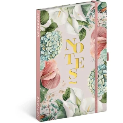 Abbildung von NOTIQUE Notizbuch Liniert mit Gummiband 13x21cm ca. A5, Designer Hardcover Notebook, Notizblock, Notizheft, Journal, Tagebuch für Erwachsene, Damen (Lilien)
