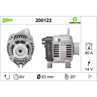 Abbildung von VALEO 200122 Lichtmaschine 14V 80A FIAT: Ducato II Minibus, Platform/Chassis, Van, CITROËN: Berlingo / First I Van