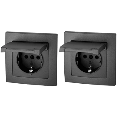 Abbildung von 2er Pack, Unterputz Steckdose IP44, Steckklemme, All in One, Serie ET 1 anthrazit