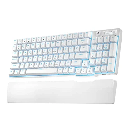Abbildung von RK ROYAL KLUDGE RK96 90% Triple Mode BT5.0/2.4G/USB C Hot Swappable Mechanische Tastatur mit magnetischer Handauflage, 96 Tasten Bluetooth Gaming Keyboard Software, Blaue backlicht, Rote Schalter