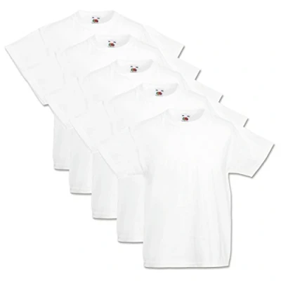 Abbildung von Fruit of the Loom 5 Kinder T Shirts Valueweight 104 116 128 140 152 Diverse Farbsets auswählbar 100% Baumwolle (140, Weiss)