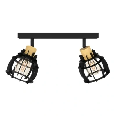 Abbildung von Eglo 43927 Spotleuchte STILLINGTON 1 Stahl schwarz, Holz braun E27 2X40W L:42cm B:16cm H:24.5cm dimmbar