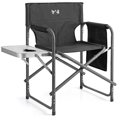 Abbildung von Trail Campingstuhl Faltbar mit Seitentisch, Getränkehalter, Klappstuhl Camping, Aufbewahrungstasche, Angelstuhl Gepolsterten Armlehnen, Robuster Stahlrahmen (max. Tragkraft 120 kg)