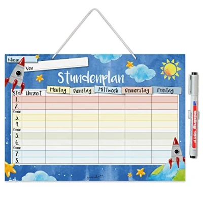Abbildung von younikat Stundenplan abwischbar zum aufhängen I Konfetti inkl. Stift wiederbeschreibbar Grundschule Jungen Mädchen dv_972