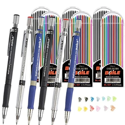 Abbildung von dancepandas Druckbleistifte 2mm 6PCS Mechanical Pencil Mechanische Bleistifte Minenbleistifte Mit 72PCS Farbigen And Schwarz Minen Für Entwurfszeichnung Schreiben Basteln Kunstskizzen