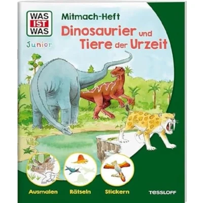 Abbildung von WAS IST Junior Mitmach Heft Dinosaurier und Tiere der Urzeit / Mit Rätseln, Ausmalbildern bunten Stickern die Welt Dinos entdecken Für ... 4 Jahren (WAS Hefte)