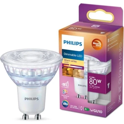 Abbildung von Philips LED Classic GU10 Lampe Warm Glow (80 W), dimmbarer Reflektor Spot mit warmweißem Licht, energiesparende langer Nutzlebensdauer
