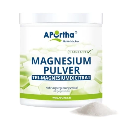 Abbildung von APOrtha Magnesium Citrat 400g veganes Pulver wasserfrei I Nahrungsergänzungsmittel Citrate wasserlöslich Magnesiumcitrat ohne Zusatzstoffe Trimagnesiumdicitrat