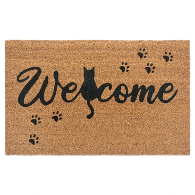 Abbildung von Hanse Home Kokos Fußmatte für Innen Schmutzfangmatte Natur, Kokosmatte Katze Welcome, Fußabtreter rutschfest Flur, Terrasse, Eingangsbereich 45x75cm