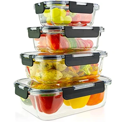 Abbildung von NEU edallo TRITAN 4 vielseitige Frischhaltedosen mit Deckel &amp; premium Glas Luftdicht, auslaufsicher, stapelbar. Spülmaschine, Gefrierfach, Ofen, Mikrowellen geeignet Vorratsdosen Set