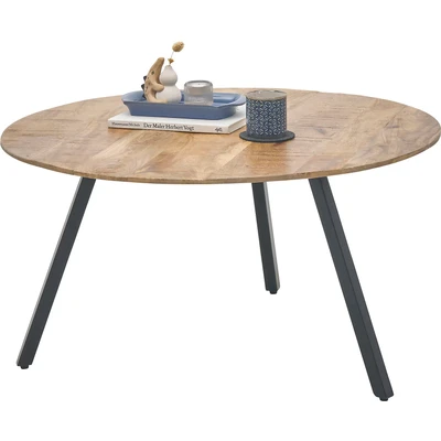 Abbildung von GLORIA Couchtisch Massivholz Mango rund Hochwertiger Sofatisch mit schwarzem Metallgestell 80 x 40 cm (B/H/T)