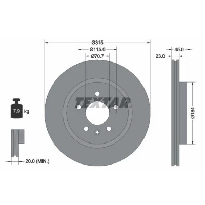 Abbildung von TEXTAR PRO 92239803 Bremsscheibe 315 23 05/06 115 innenbelüftet beschichtet ohne Radbefestigungsbolzen, Radnabe OPEL: Zafira C Tourer