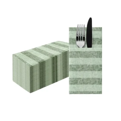 Abbildung von PAW Servietten aus Airlaid Stoffähnlich (1/8 pocket) I 25 Stück Ideal für Hochzeit, Taufe, Kommunion, Geburtstag Stoffservietten Natur, Grün, Streifen Farbe: Linen Stripes (green)