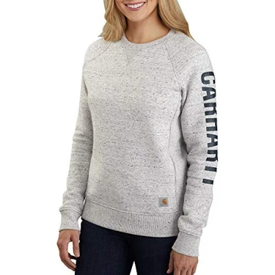 Abbildung von Carhartt Damen Relaxed Fit, mittelschweres Block Logo Sleeve Graphic Sweatshirt , Asphalt meliert Nep, L